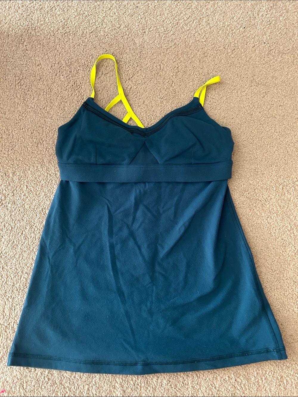 Lululemon Teal Active Tank with Neon Yellow Straps ptp 14